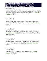 Nutrition and Diet Therapy: A+ Guide