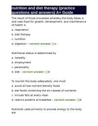 Nutrition and Diet Therapy: A Comprehensive Guide