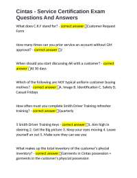Cintas Service Certification Exam Questions and Answers