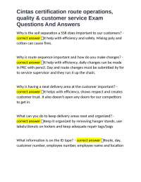 Cintas Certification Route Operations, Quality & Customer Service Exam