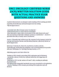 ONCC ONCOLOGY CERTIFIED NURSE (OCN) WRITTEN SOLUTION GUIDE WITH PRACTICE EXAM