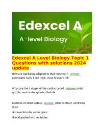 Edexcel A Level Biology Topic 1 Questions with solutions 2024 update How are capillaries