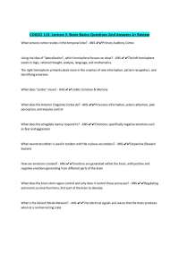 COGSCI 115: Lecture 3: Brain Basics Questions And Answers A+ Review