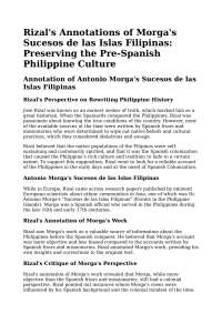 The Life and Works of Jose Rizal: Annotating Antonio Morga's Sucesos de las Islas Filipinas