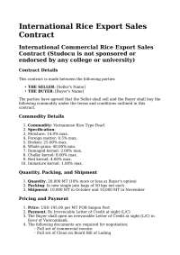 International Trade Contract for Rice Export
