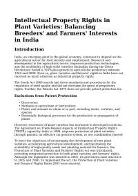Plant Variety Protection and Farmers' Rights Act in India: A Comprehensive Analysis - Prof