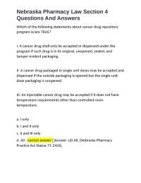 Nebraska Pharmacy Law Section 4 - Questions and Answers