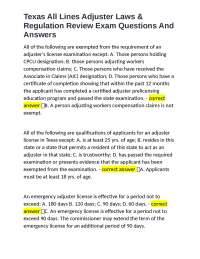 Texas All Lines Adjuster Laws & Regulation Review Exam Questions And Answers
