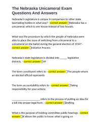 The Nebraska Unicameral Exam: Questions and Answers