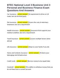 BTEC Business Unit 3: Personal & Business Finance Exam Q&A