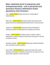 BTEC Level 3 Enterprise & Entrepreneurship: Finance Definitions