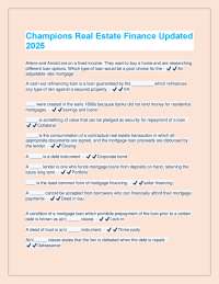 Champions Real Estate Finance Updated 2025 Latest Questions and Answers 100% Correct.