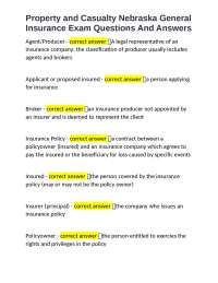 Property and Casualty Nebraska General Insurance Exam Questions and Answers