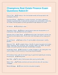Champions Real Estate Finance Exam Questions Rated A+ All Possible Questions and Answers 2