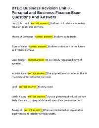 BTEC Business Revision Unit 3 - Personal and Business Finance Exam Questions And Answers
