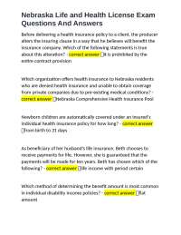 Nebraska Life and Health License Exam Questions and Answers