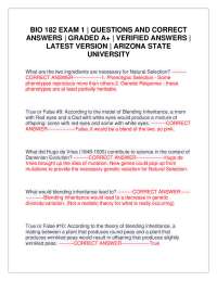 BIO 182 Exam 1: Questions and Answers - Arizona State University