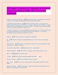 Michigan Property & Casualty Insurance Exam Questions With 100 % Correct Answers