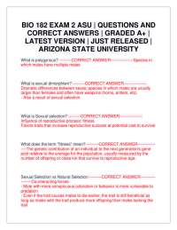 BIO 182 Exam 2 ASU: Questions and Answers