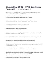Electric Heat ESCO - HVAC Excellence Exam with Correct Answers