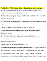 Publix Deli ROI Study Guide Questions with Answers