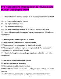 Pre-Assessment: Introduction to Physical and Human Geography D199