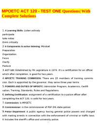 MPOETC ACT 120 - Test One Questions with Complete Solutions