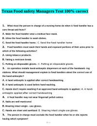 Texas Food Safety Managers Test: Multiple Choice Questions and Answers