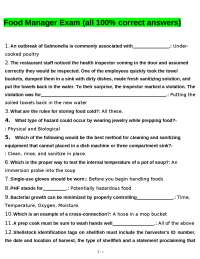 Food Manager Exam: Multiple Choice Questions and Answers