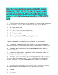 New Jersey Life Insurance Student's Study Guide: Exam with Actual Questions and Answers