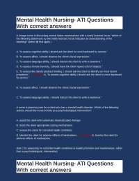 Mental Health Nursing ATI Questions and Answers