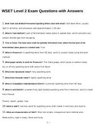 WSET Level 2 Exam Questions and Answers: Sparkling Wine and Sweet Wines