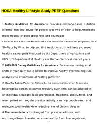 HOSA Healthy Lifestyle Study Prep: Dietary & Activity Guide