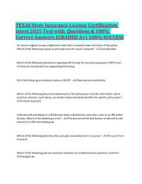 Texas State Insurance License Certification Exam Questions and Answers