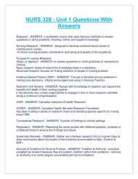 NURS 328 - Unit 1 Questions and Answers: Research in Nursing