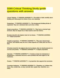 Critical Thinking Study Guide: Questions and Answers