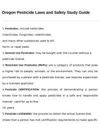 Oregon Pesticide Laws & Safety: A Guide for Applicators