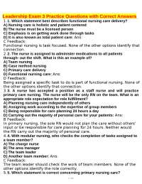 Leadership Exam 3 Practice Questions with Correct Answers