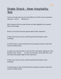 Shake Shack - New Hospitality Test 2025 Solution solved 100% Passed!!