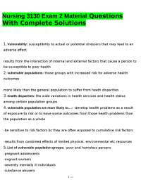 Nursing 3130 Exam 2 Material Questions: Vulnerable Populations and Rural Health