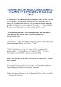 Foundations of Adult Health Nursing: Chapter 1 - The Evolution of Nursing Exam