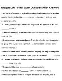 Oregon Law - Final Exam Questions with Answers