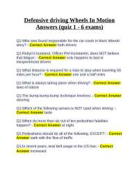 Defensive driving Wheels In Motion Answers (quiz 1 - 6 exams)
