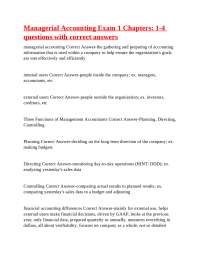 Managerial Accounting Exam 1 Chapters: 1-4 questions with correct answers