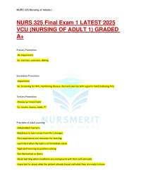 NURS 325 Final Exam 1 LATEST 2025 VCU (NURSING OF ADULT 1) GRADED A+