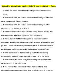 Alpha Phi Alpha Fraternity Inc, IMDP Process - Week 1. Exam