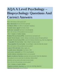 AQA A Level Psychology – Biopsychology Questions And Correct Answers