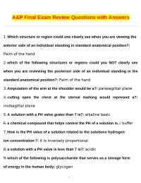 A&P Final Exam Review Questions with Answers