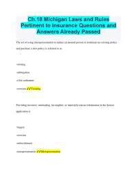 Ch.18 Michigan Laws and Rules Pertinent to Insurance Questions and Answers Already Passed