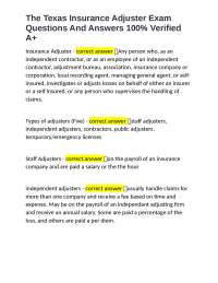 The Texas Insurance Adjuster Exam Questions And Answers 100% Verified A+